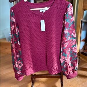 Porridge for Anthropologie Wine Textured Sweatshirt